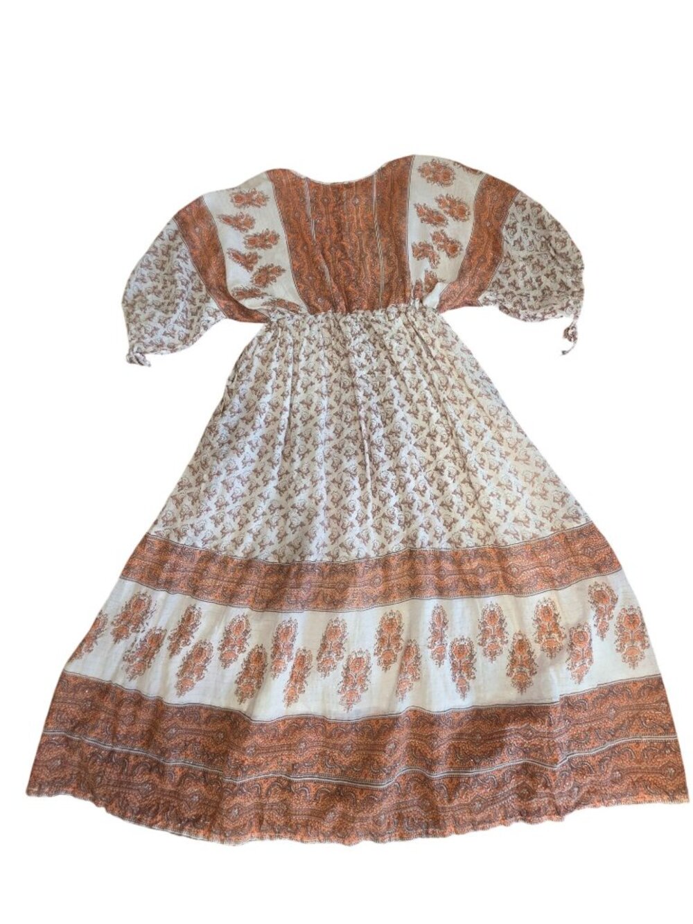 Little Miss Gypsy Boho Midi Dress L XL Batik Orange Metallic Lurex With Pockets - Picture 7 of 11